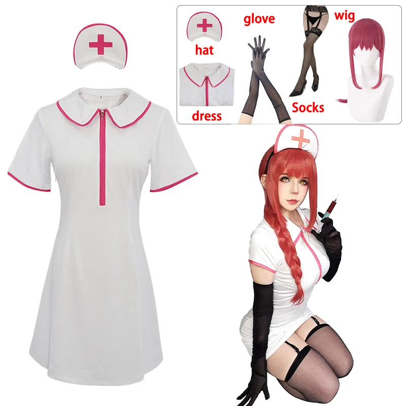 

Anime Chainsaw Man Makima Cosplay Nurse Uniform Wig Sexy Halloween Costume for Women