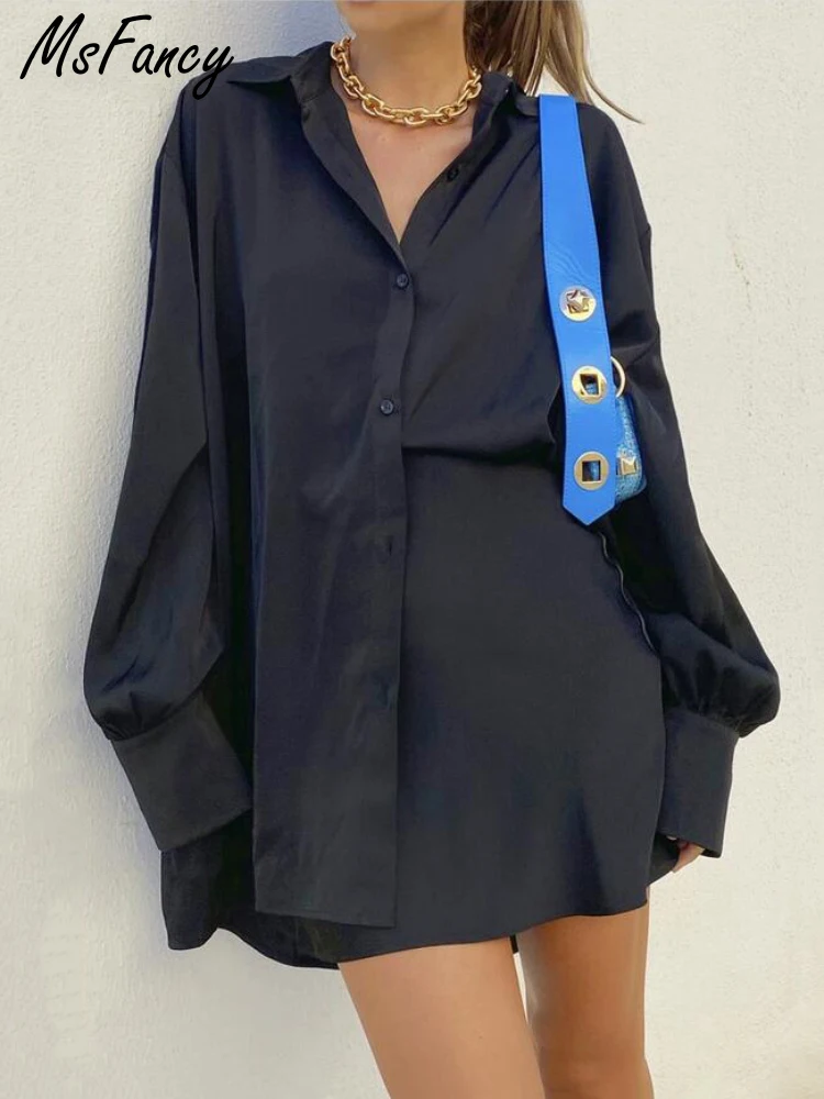 Комплект из рубашки и юбки Msfancy Женский атласный комплект 2 предметов рубашка с