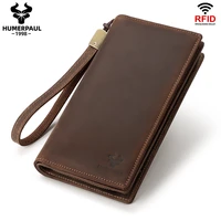 humerpaul men wallets genuine leather male long multi slots clutch bag rfid anti scan card holder large capacity storage bags