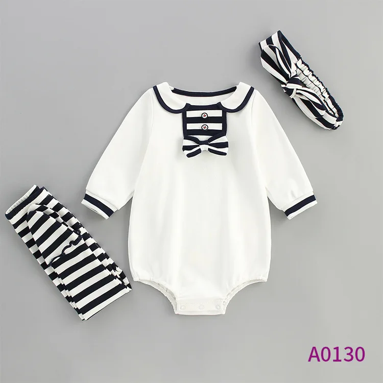 

Children's clothing 2022 spring new baby jumpsuit striped casual baby romper three-piece suit