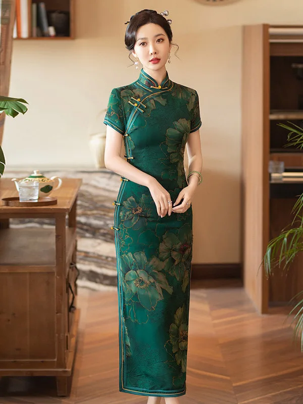 Высококачественное женское атласное традиционное китайское платье Ципао с