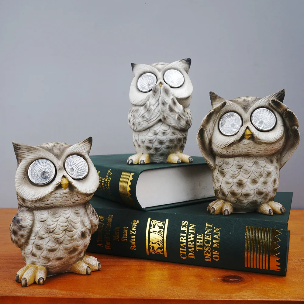 

Solar Resin Light Garden Owl Figurines for Courtyard Outdoor Decorative Animal Nightlight Ornament Orchard Decortaion