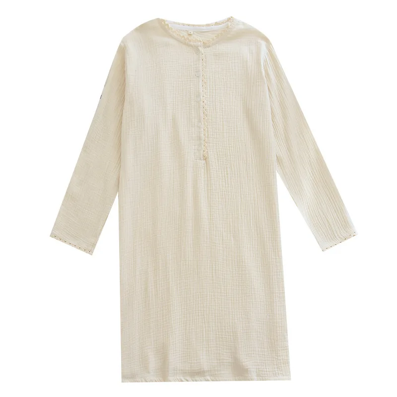 

Женская свободная Классическая ночная рубашка из хлопка и крепа, кружевные удобные дышащие сетчатые ночные рубашки с круглым вырезом, ночн...