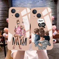 super mom baby girl son phone cover for iphone 11 12 13 pro max x xr xs max 7 8 plus 12 13 mini pink tempered glass bumper case
