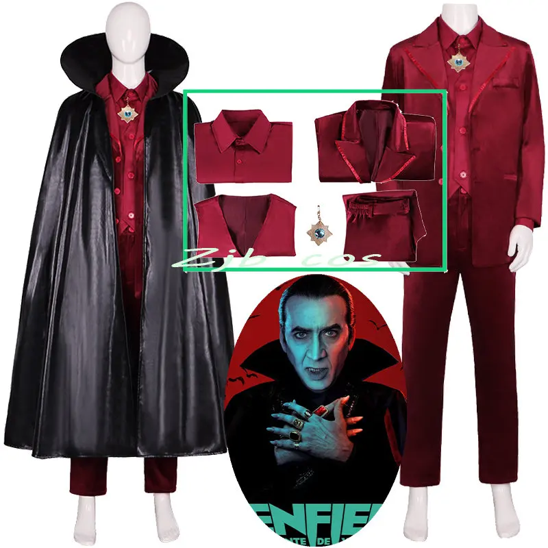

Renfield Cosplay Anime Vampire Dracula Costume Men Black Cloak Red Suit Halloween Party Horrible Costume
