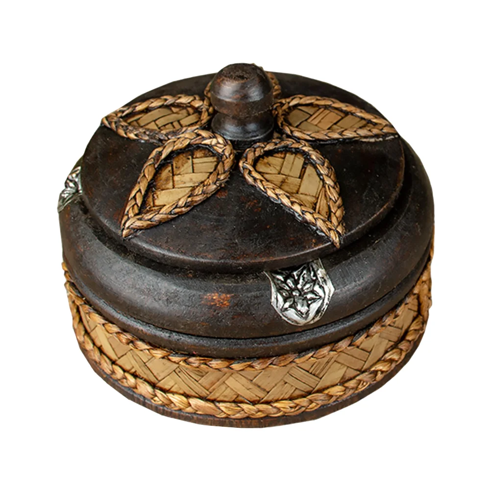 

1PC Wooden Ashtray with Lid Southeast Asian Style Ashtray (Diameter About 10CM)