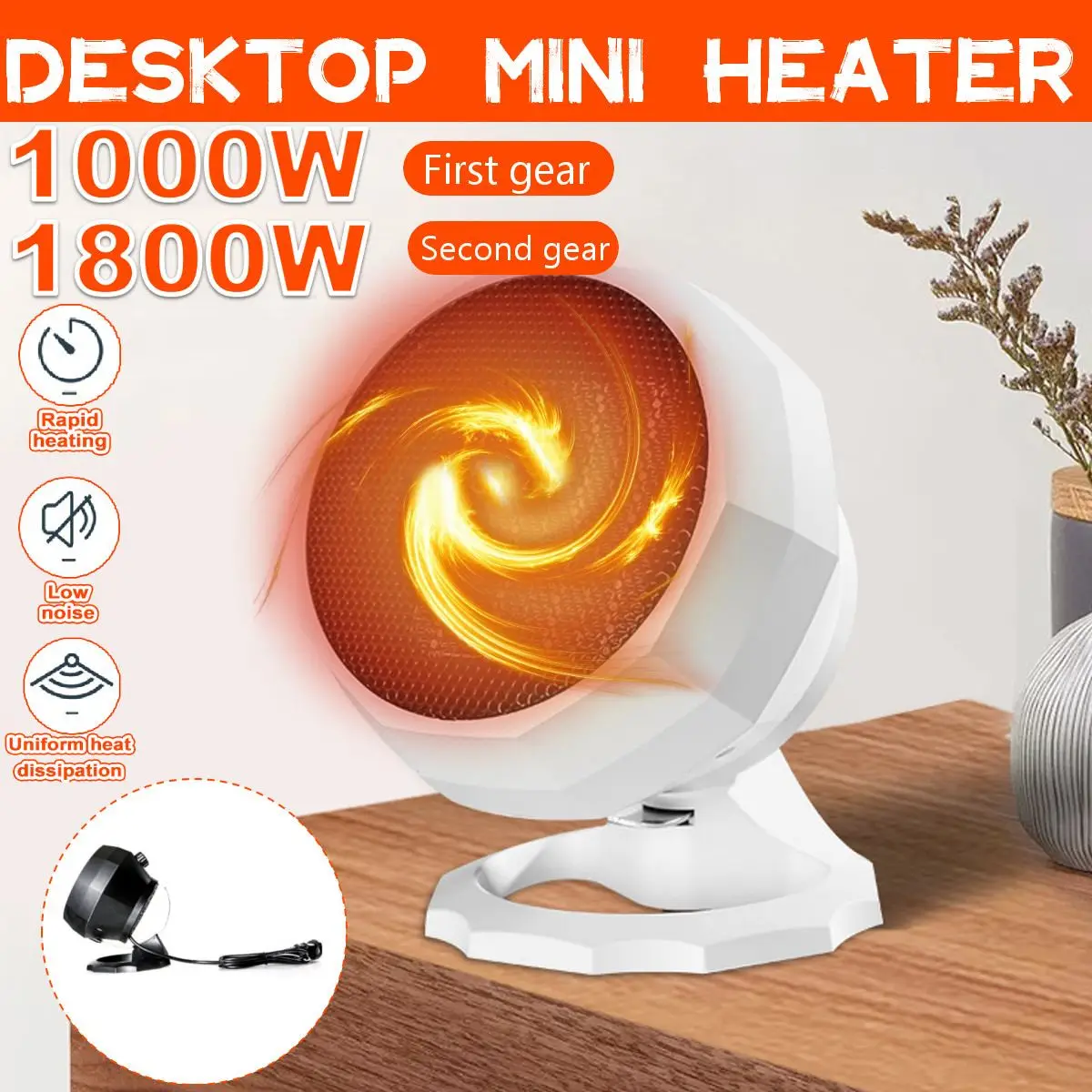 

1800W Mini Electric Heater Portable Desktop Fan Heater Safe Quiet PTC Ceramic Heating Warm Air Blower Home Office Warmer Machine