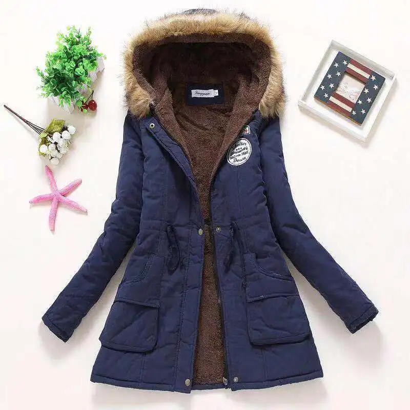 Women's Winter Coat Parka Hooded Fleece-lined Jacket Mid Length Padded Jacket Warmth Free Shipping Wholesale Plus Size Slim Fit