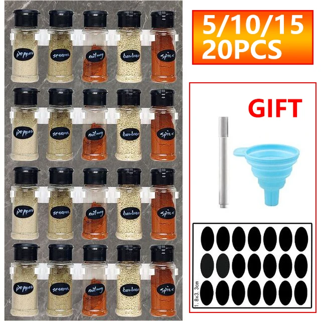 

5/10/15/20PC Jars for Spices Salt and Pepper Shaker Seasoning Jar Spice Organizer Plastic Barbecue Condiment Kitchen Gadget Tool