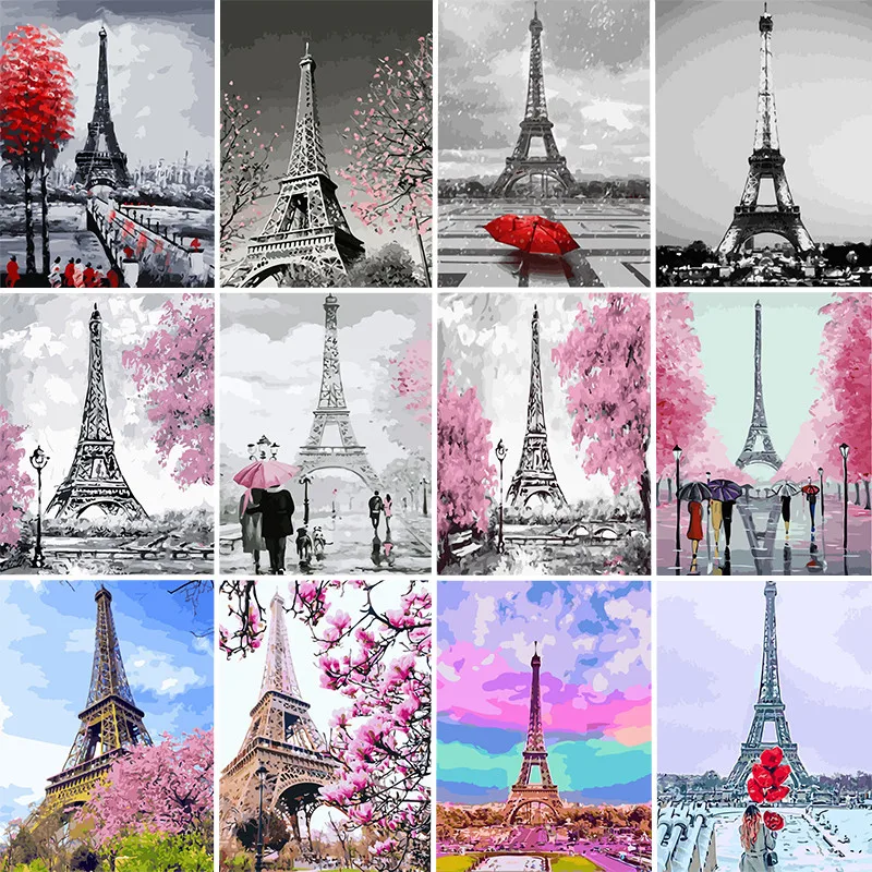 

Painting By Numbers 40x50cm Eiffel Tower DIY Oil Paint By Number For Adults Kits Frameless Canvas Painting Art Home Decor