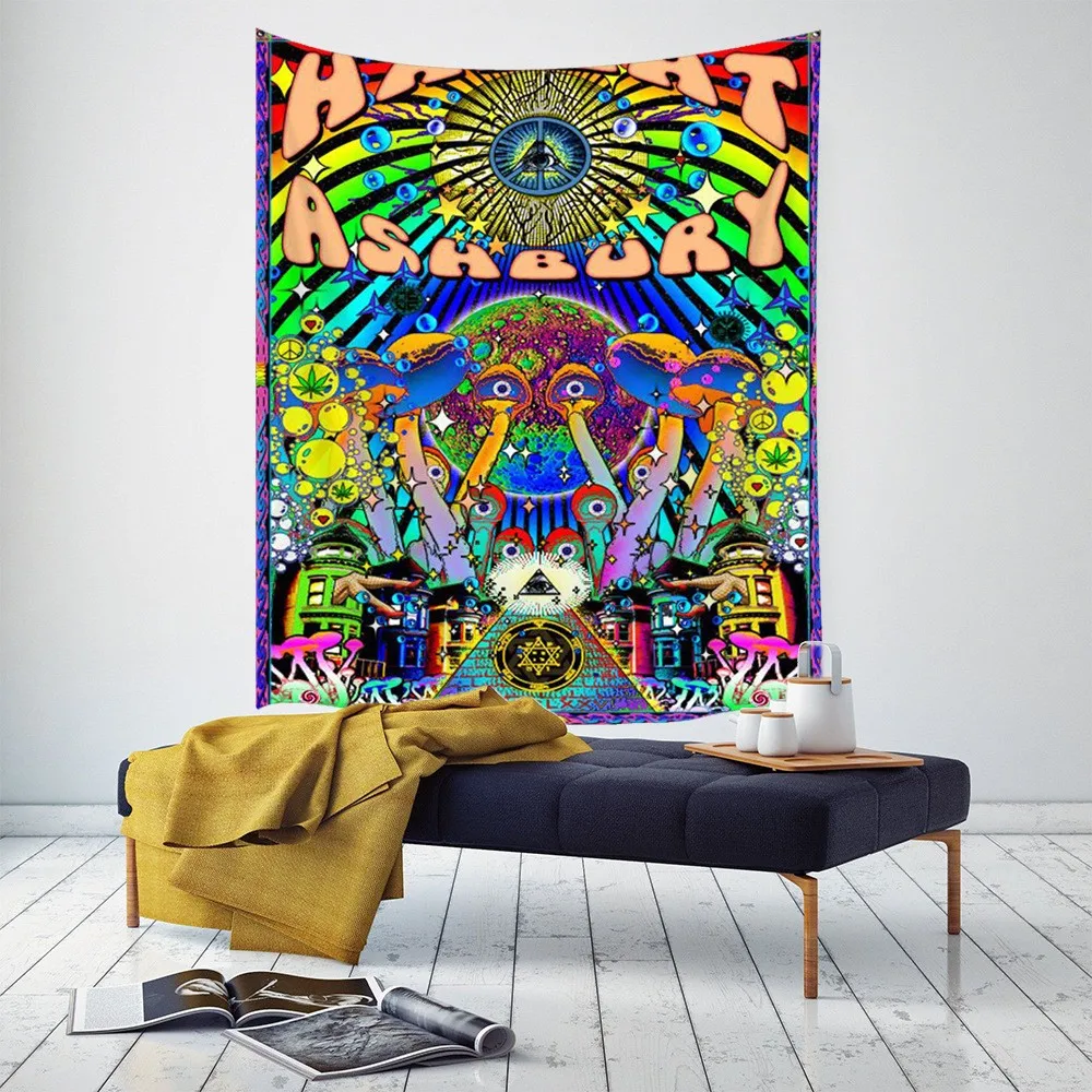 

Psychedelic Mushroom Planet Tapestry Wall Hanging Design Cartoon Witchcraft Bohemian Hippie Kawaii Room Home Decor Hanging Cloth