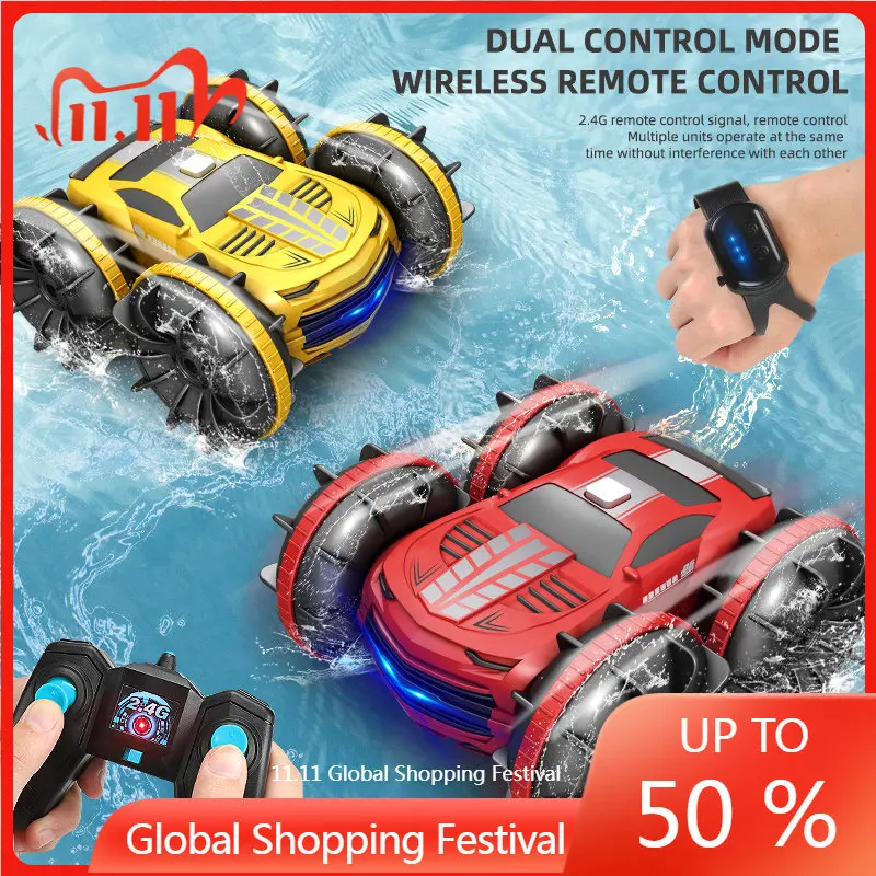 

2in1 RC Car Remote Control Boat Waterproof Radio Controlled Stunt Car 4WD Vehicle All Terrain Beach Pool Toys for Boys 2.4GHz
