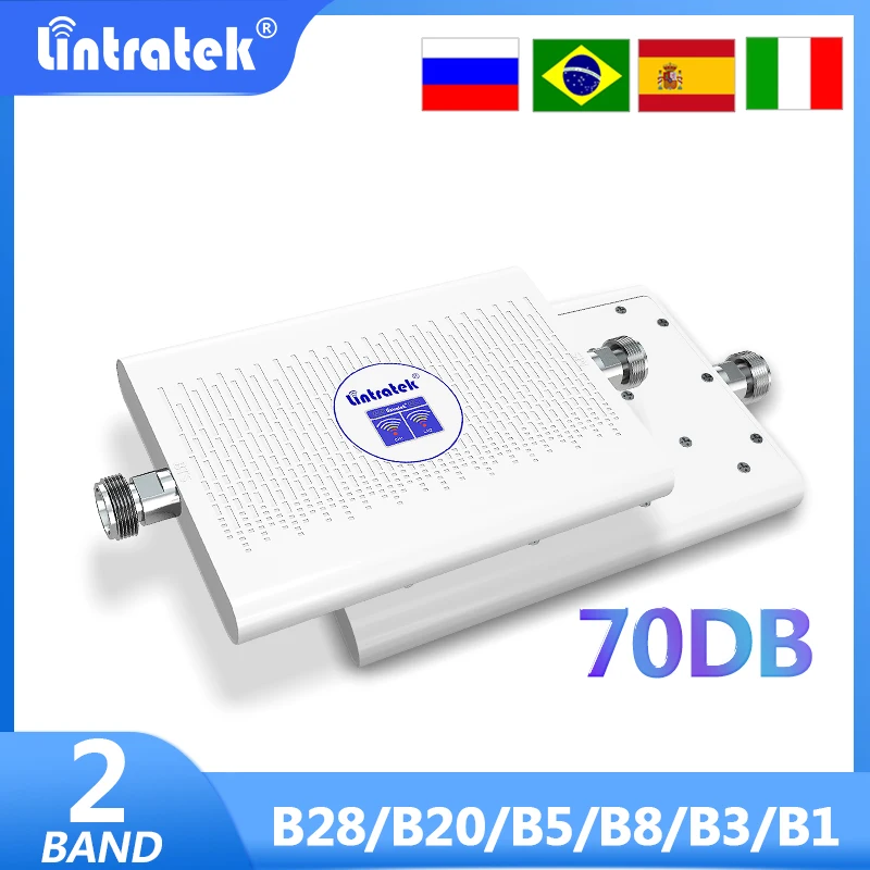 Lintratek 2-полосный сотовый усилитель 800 850 900 1800 2100 МГц LTE GSM 2G 3G 4G сигнала 70 дБ