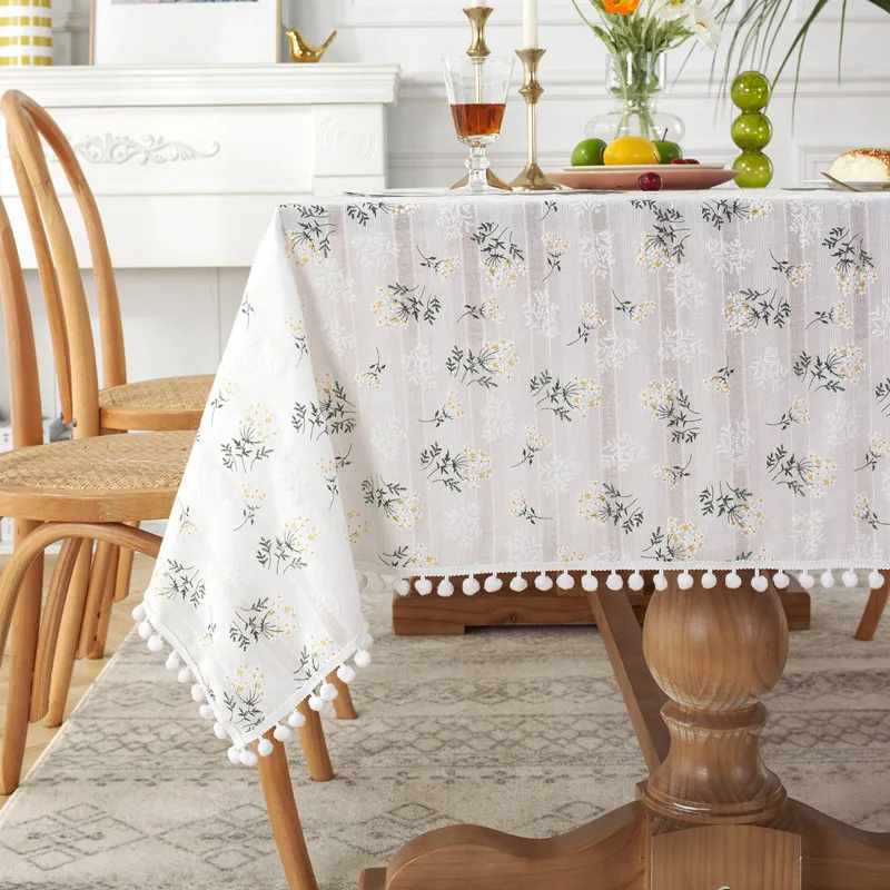 

Table Cover for Kitchen Wedding Dining Room Table Decoration Cotton Embroidery Little Daisy Lilacs Floral Tablecloth Rectangle