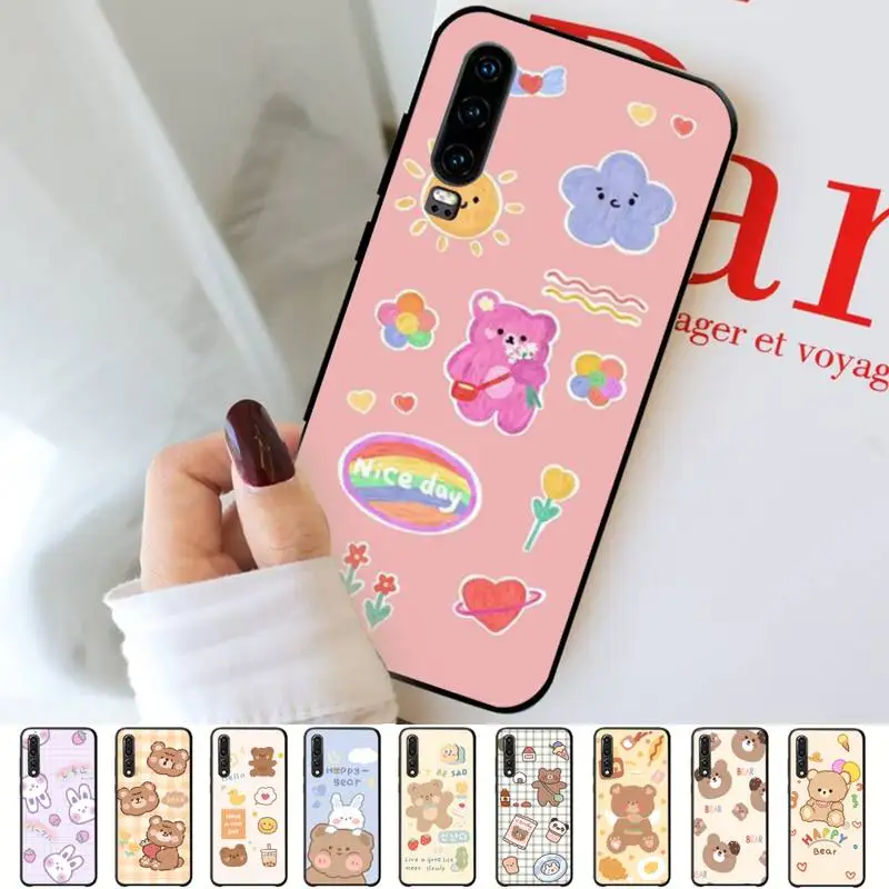 

INS Korea Cute Cartoon Happy Bear Phone Case for Samsung A51 A30s A52 A71 A12 for Huawei Honor 10i for OPPO vivo Y11 cover