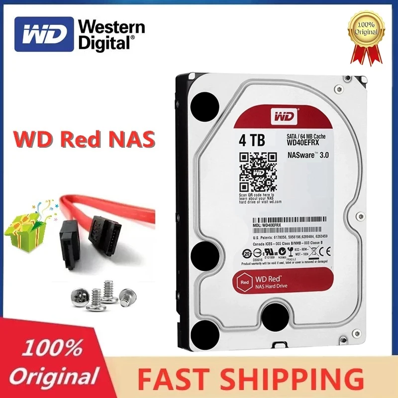 Original Western Digital WD 4TB Red NAS Hard Disk Drive 3.5" 4TB Internal Hard Drive 5400RPM SATA 6Gb/s 256MB Cache For Desktop