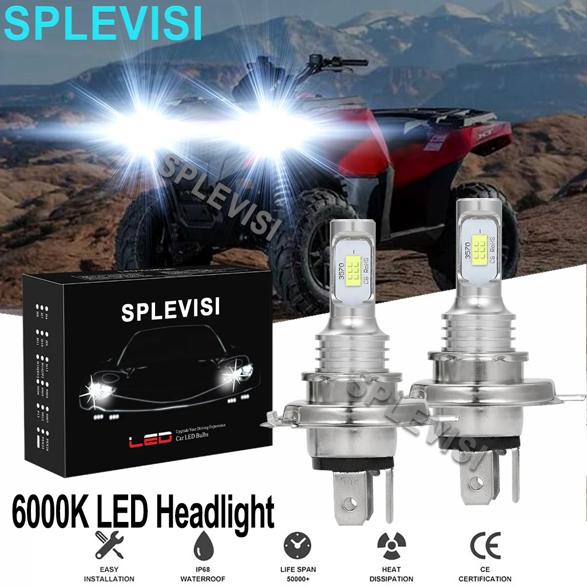 

2x70W 6000K White LED Headlight For Arctic Cat Bearcat 1996-2002 2018 2019 Bearcat 340 1996-2002 Bearcat 440 1996-2000 Snowmoble