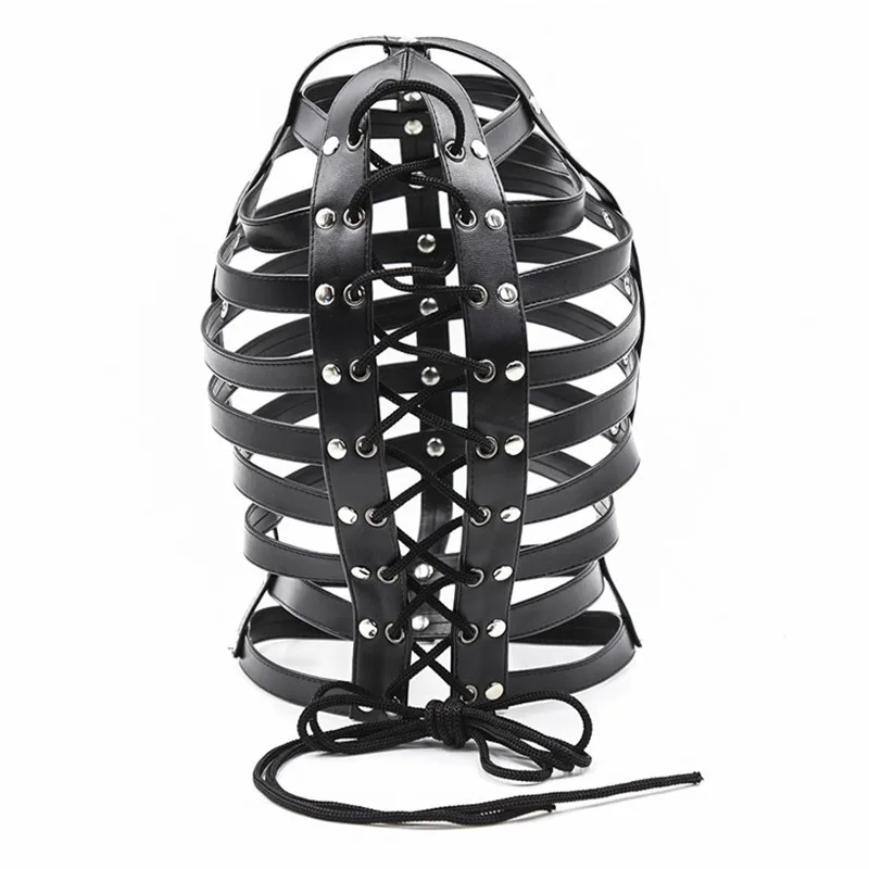БДСМ сексуальная игрушка полый полосатый капюшон из ПУ кожи раб Косплей взрослые