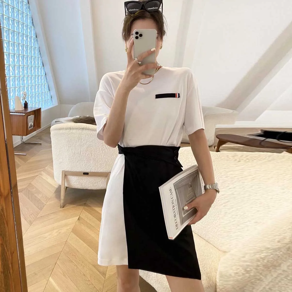 

Женское асимметричное платье-двойка TB, винтажное модное контрастное платье в полоску с круглым вырезом и коротким рукавом