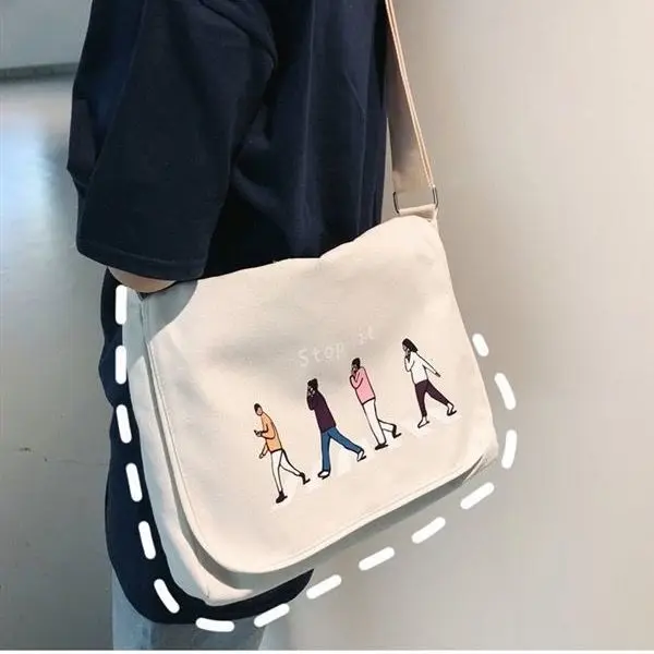 

Korean Canvas Bag Cartoon Harajuku Crossbody Bags for Women All-Match Japanese Large Capacity Handbags Shoulder Messenger Bag