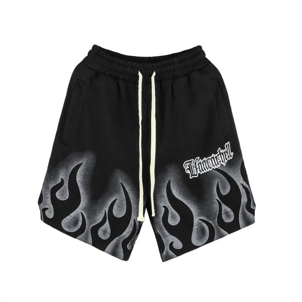 

Harajuku Jogger Shorts Men Summer 2022 Letter Flame Print Shorts Hip Hop Streetwear Baggy Casual Shorts Sweatpants Track Shorts