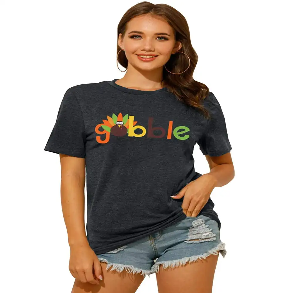 

Women Crew Neck Short Sleeve Gobble Turkey Funny T-Shirt