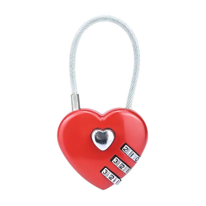 

XMM-8055 Cute Heart Shape Combination Padlock Wire Rope Password Lock 3 Digital Travel Suitcase Luggage Coded Lock