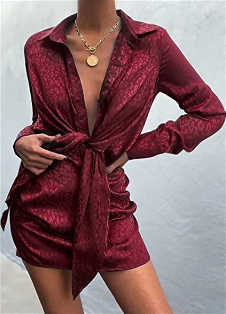 

Women's New Products V-neck Long-sleeved Shirt Skirt Tie Skirt Casual Commuting Office Spring Dresses Female & Lady 2022 Summer