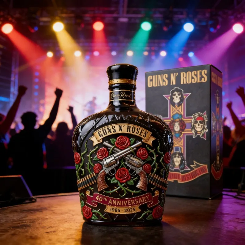 Фото Памятный графин Guns N' Roses к 40-летию (1985-2025), лимитированная серия, бутылка для алкоголя в стиле рок-группы, барная утварь №4