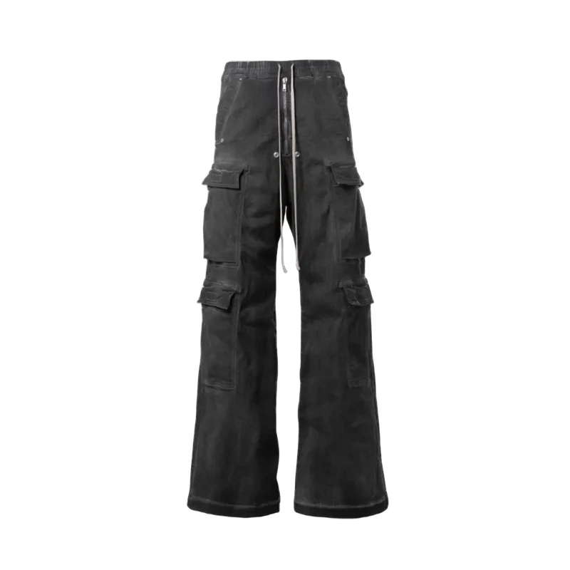 

Моющийся дымчато-серый комбинезон Ro Style, микро-эластичные свободные прямые джинсы со средней талией и множеством карманов для мужчин и женщин, уличная одежда для мужчин
