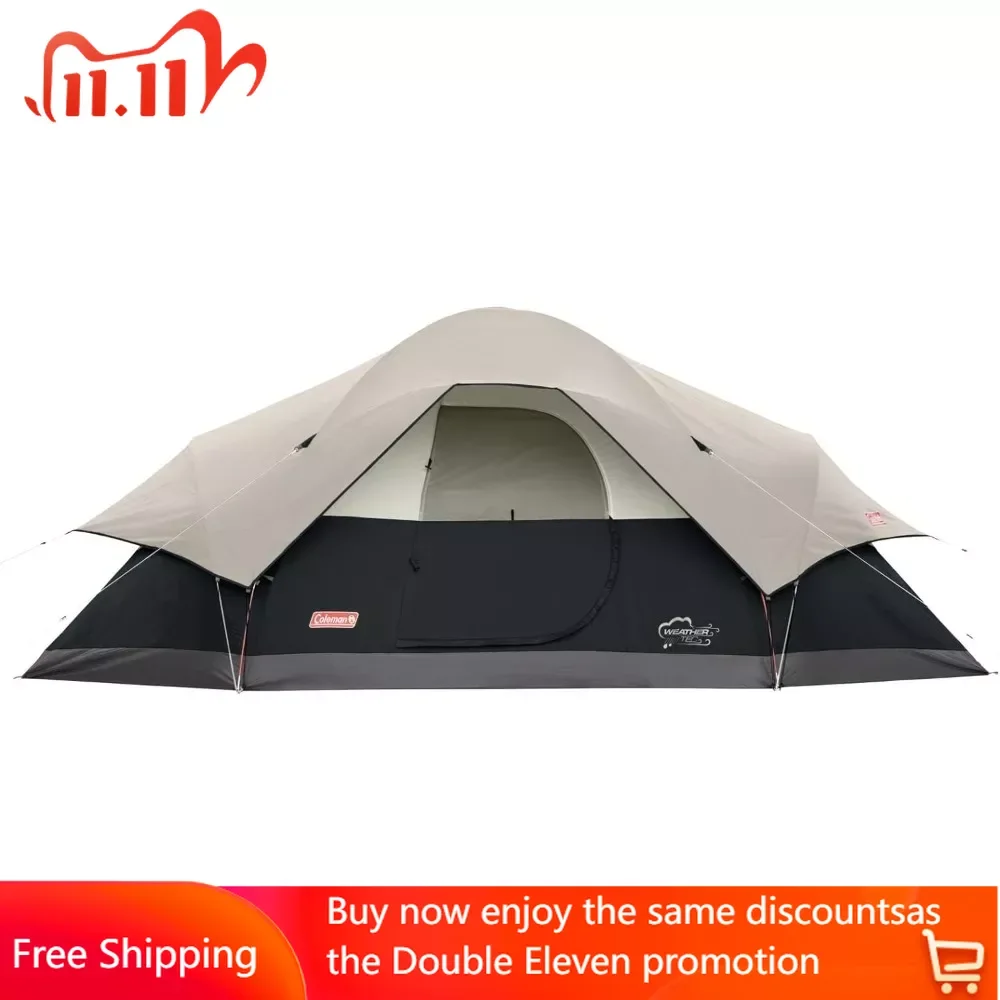 

8-Person Camping Tent, Weatherproof Family Tent Includes Room Dividers, Rainfly, Adjustable Ventilation, Carry Bag,& Quick Setup