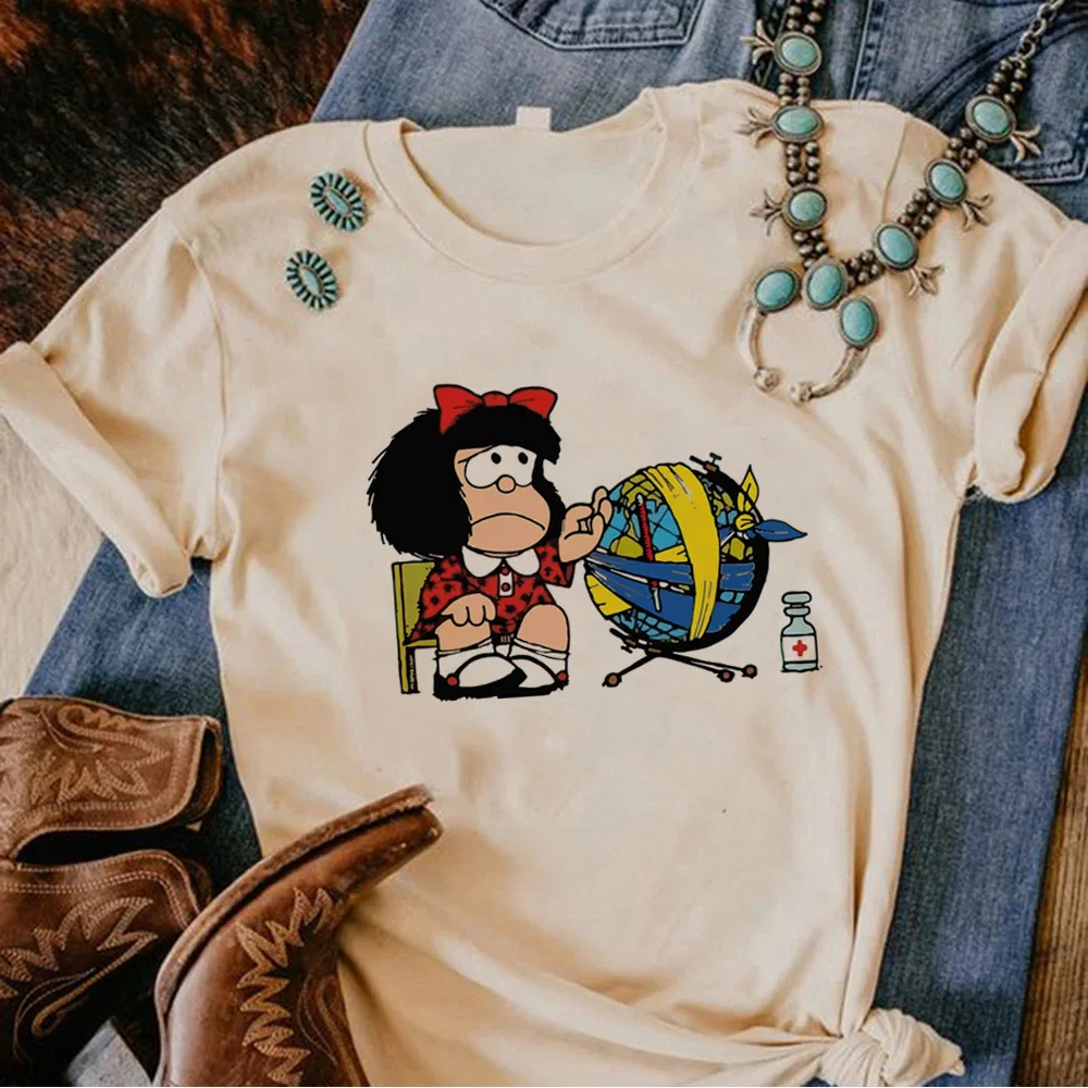 Фото Футболка Mafalda для девочек, графическая аниме, красочная корейская одежда, женская футболка университета, аниме, гранж, университет, цифровая графика №5