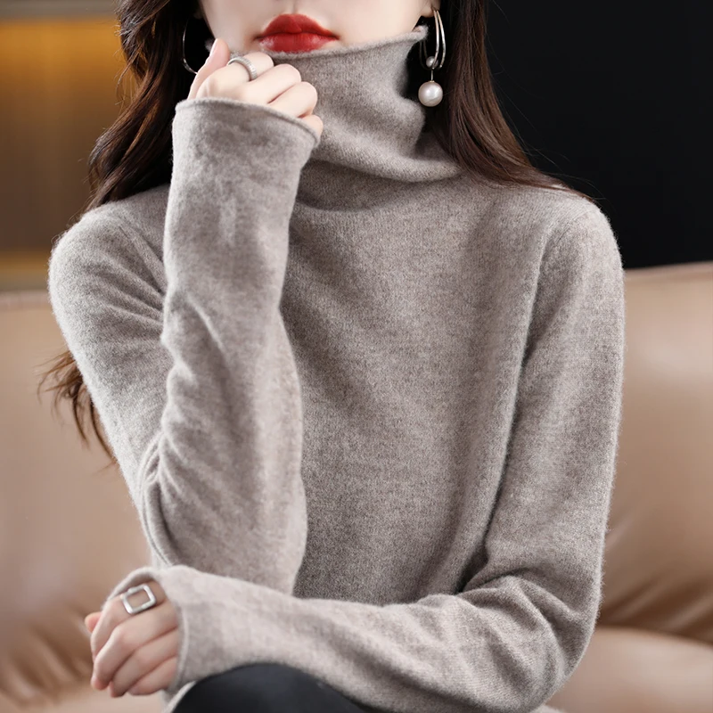 

Женский кашемировый свитер из 100% чистой шерсти, пуловер с высоким воротником, повседневный вязаный Топ, Женская куртка в Корейском стиле на осень и зиму