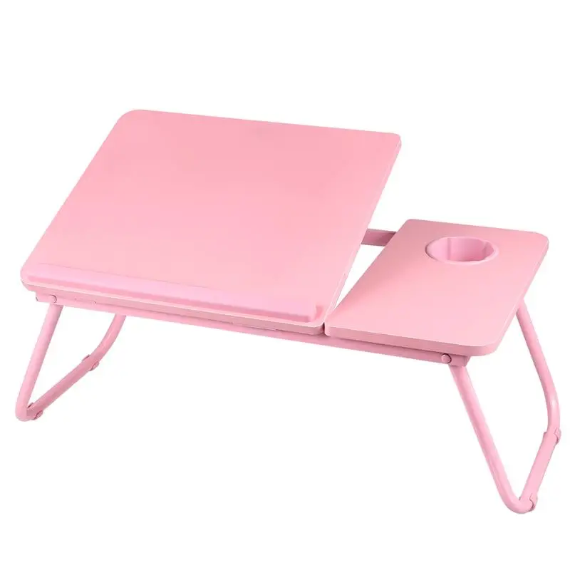 

1PC Folding Computer Desk 4 Levels Adjustable Lift Computer Book Laptop Stand Cup Tray Table for Bed Sofa (Pink)