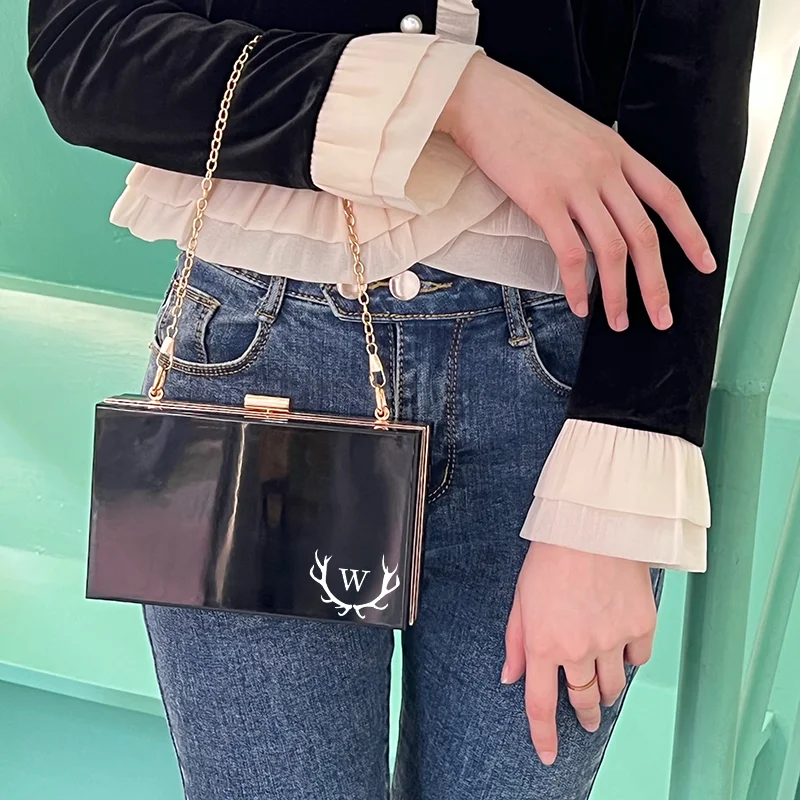 Personalized Name Corner Initial Acrylic Clutch Chain Diagonal Bag Acrylic Black And White Multicolor Temperament Wedding Party