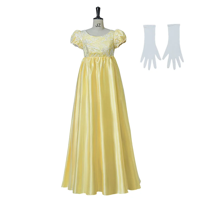 

Penelope Featherington Cosplay Yellow Regency Dress Victoria Ball Dress Jane Austen High Waist Tea Party Dress Halloween dress