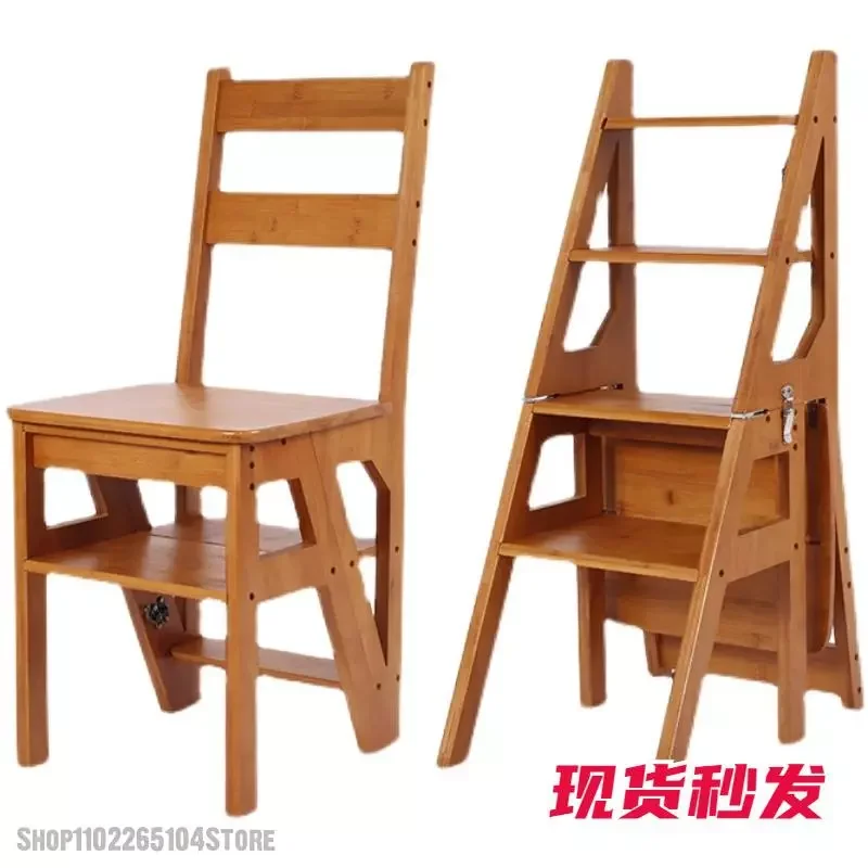

Bamboo And Wood Multifunctional Step Stool For Household Indoor Wooden Folding Thickened Stair Chair Portable Ascending Dual