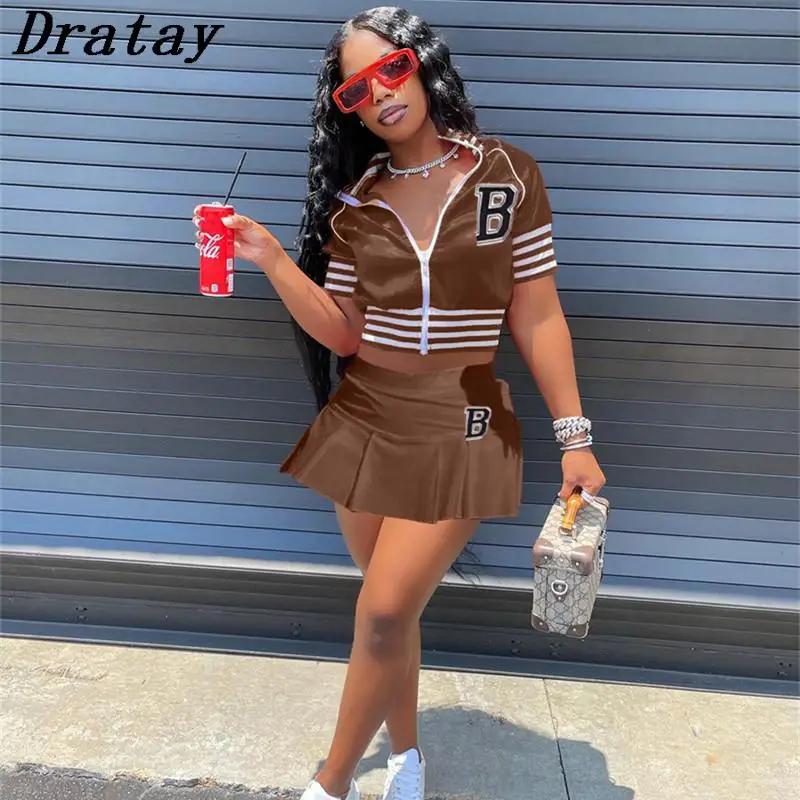 

Dratay Summer Letter Print 2 Two Piece Sets Tracksuit Womens Outfits 2022 Black Crop Top And Dress Sets Female Mini Skirts Sets