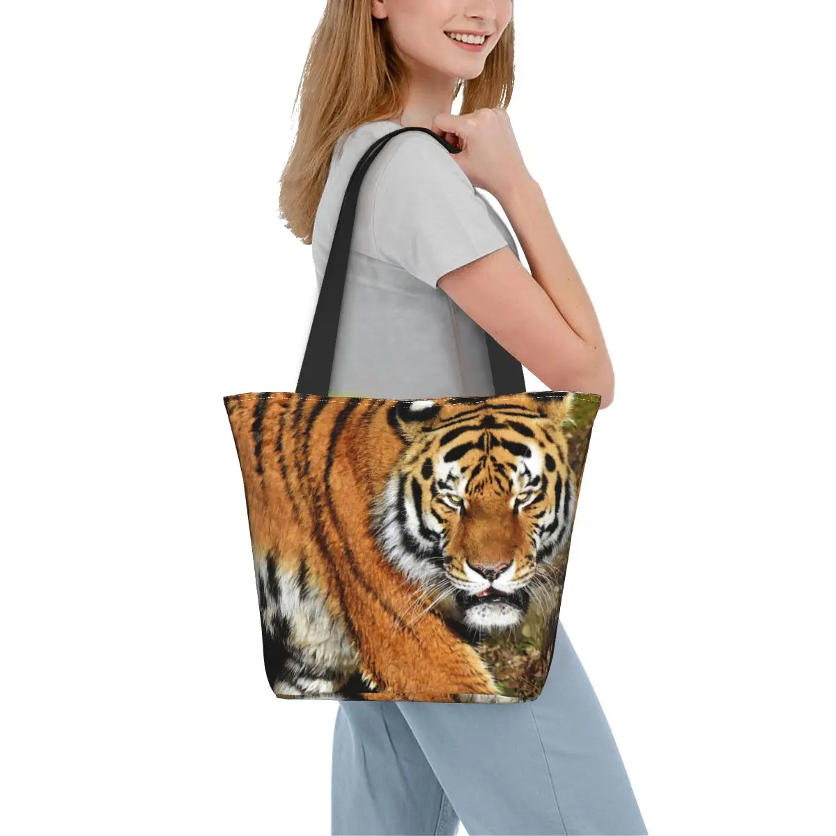 

Bengal Tiger Shopper Bag Wild Animal Print Modern Handbags Polyester Work Tote Bag Ladies Graphic Design Shopping Bags