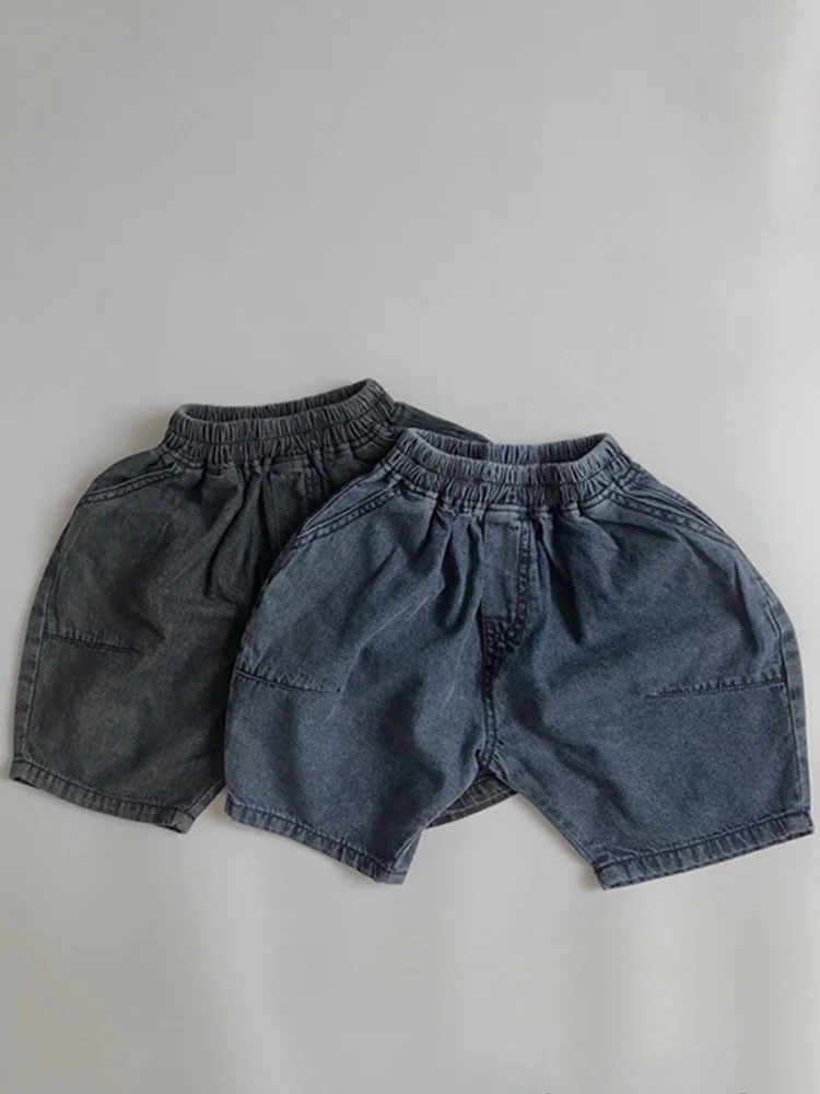 

Korean Children's Clothing Summer Korean Version Japanese Washed Soft Denim Shorts Boys and Girls Loose Six-point Pants Shorts
