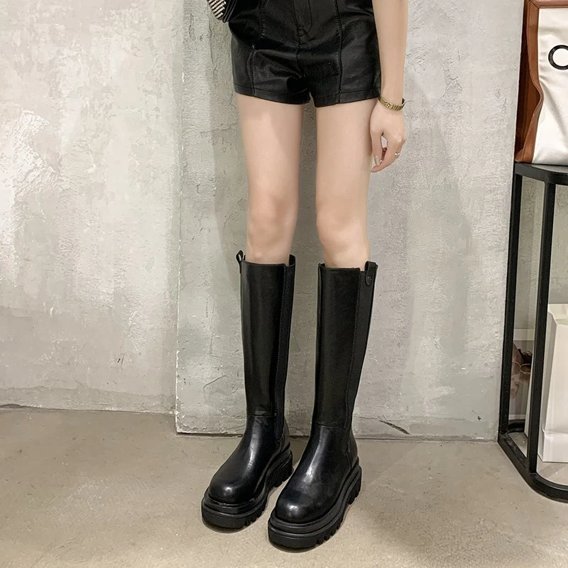 Fashion Woman Platform Waterproof Winter PU Leather Non-slip Knee High Brand Casual Women Chunky Long Black Boots  ZIP images - 6
