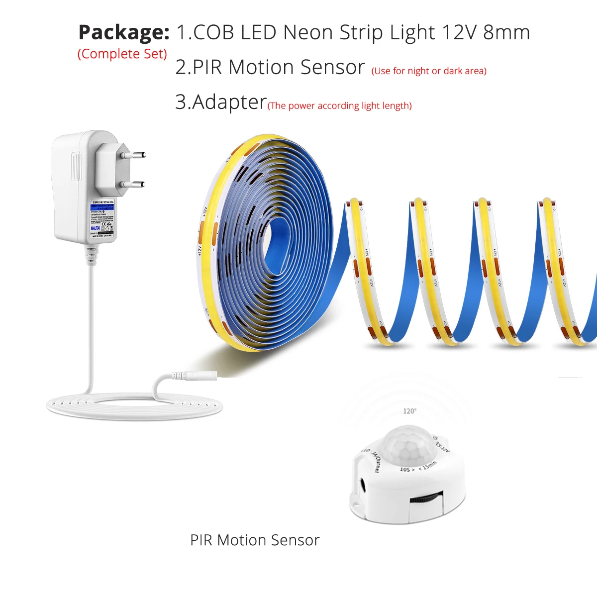 

Светодиодная лента LEDSONLINE 12В 284leds/м белая 8мм с датчиком движения