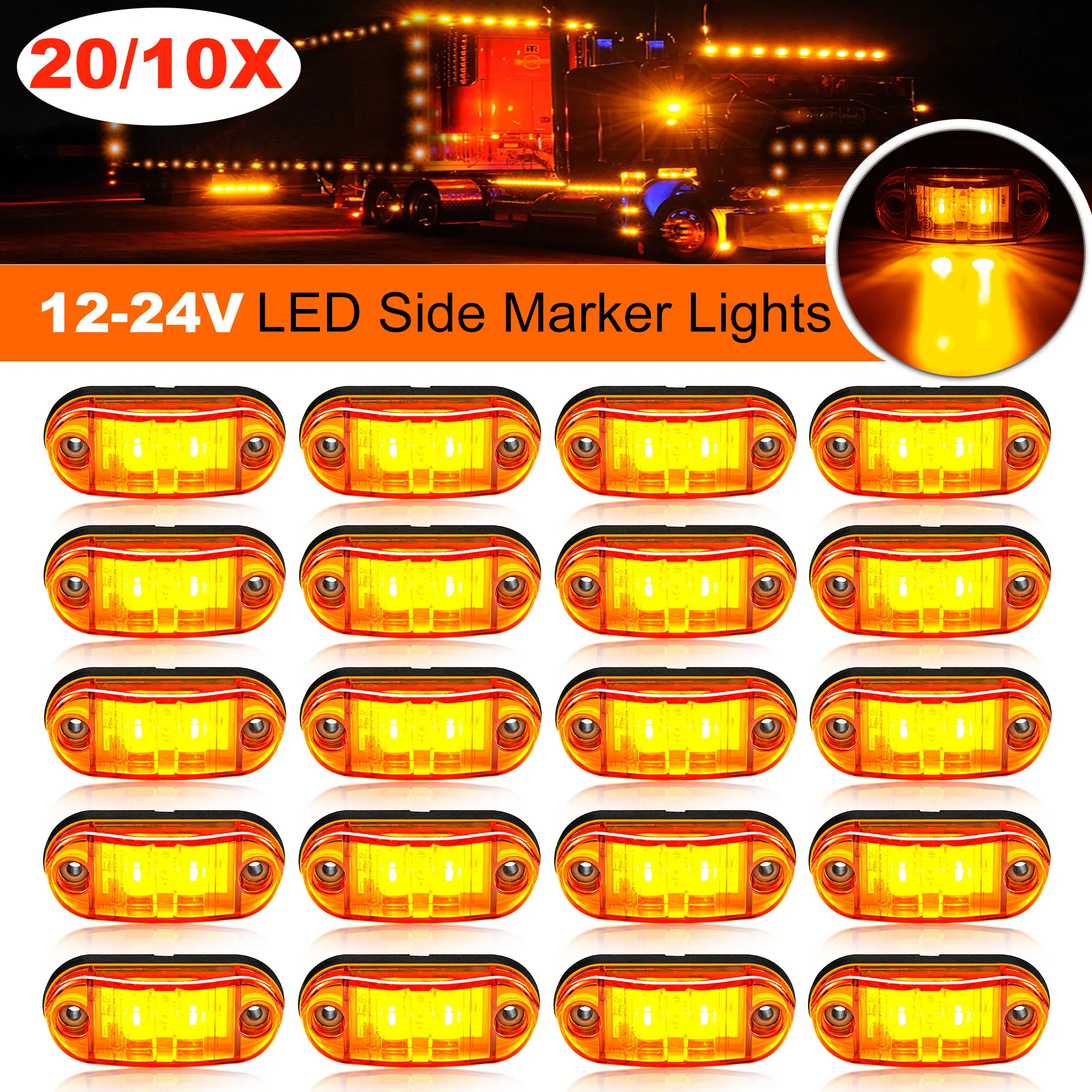 20/10/4PCS 2 Oval LED Universal Led light Side Marker Lights for Trailer Trucks Caravan Clearance Lamp Surface Mount 12V-24V