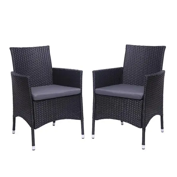 

2pcs Single Backrest Chairs Rattan Sofa Black PE Rattan Iron Polyester Cloth Sponge Tiled Cotton