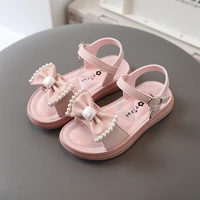 fashion pearl bow girls sandals summer 2022 little princess non slip breathable soft childrens casual beach sandals kids shoes