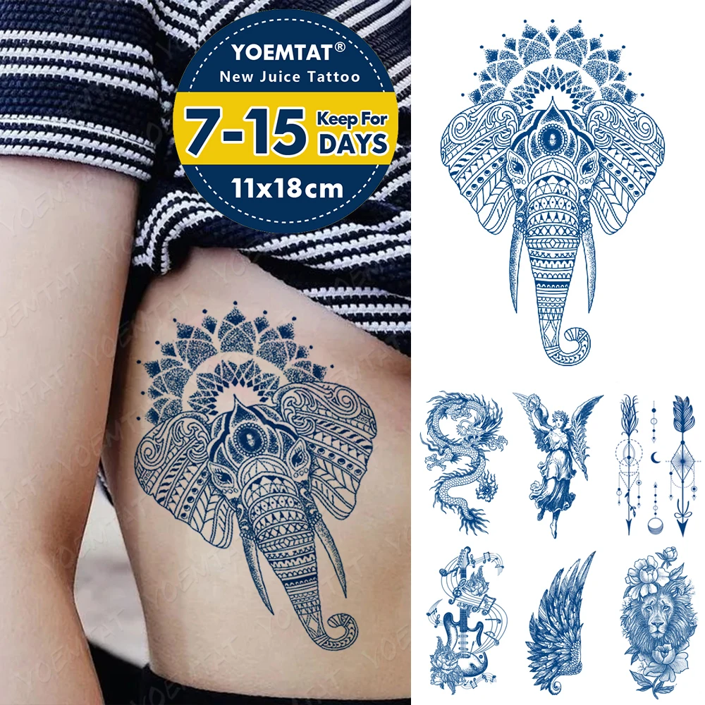 

Semi-Permanent Waterproof Temporary Tattoo Stickers Totem Mehndi Elephant Genipin Herbal Juice Lasting Ink Fake Arm Tatoo