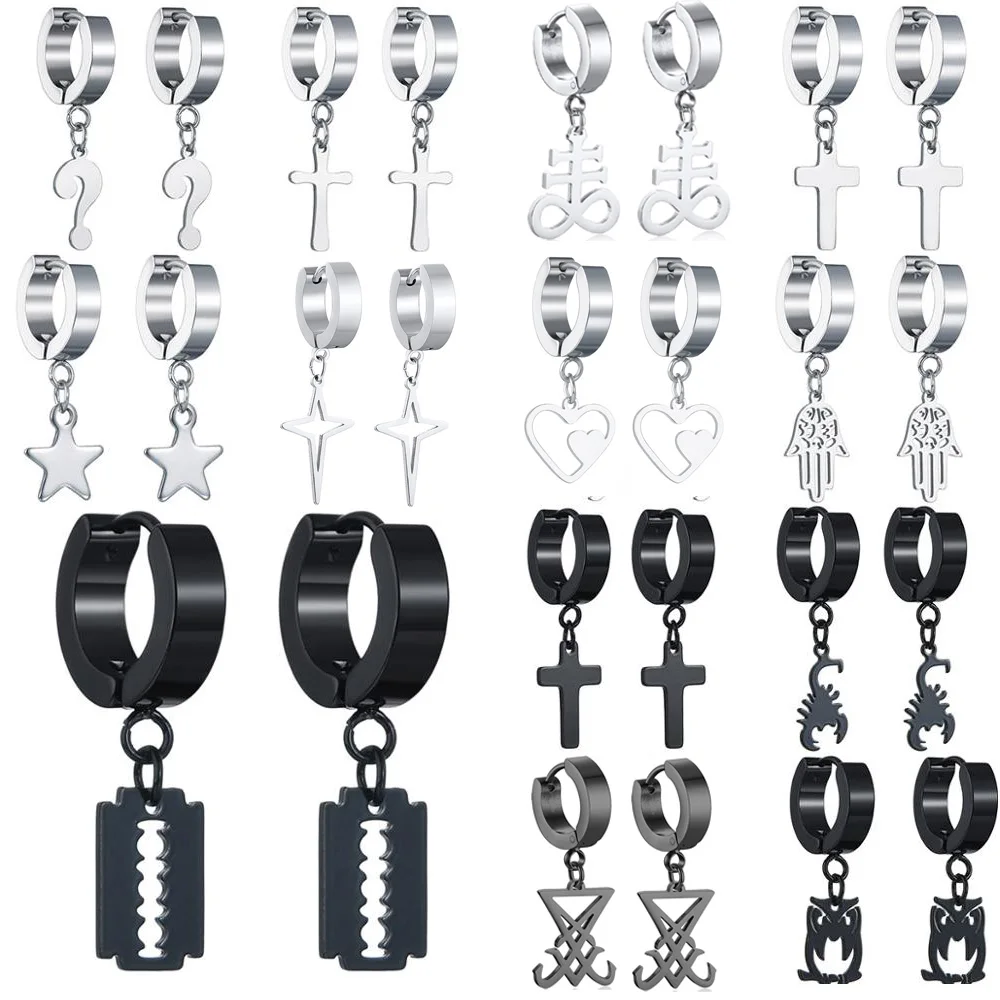 

2021 New Stainless Steel Men and Women Pendant Blade Earrings Korean Boys Celebrity Inspired Cool Multi-Layer Earring Wholesale