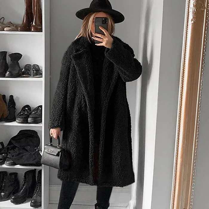 Women's Leather Fur Coat Autumn and Winter Long Faux Fur Coat Women's Warm Plush Top Faux Fur Coat