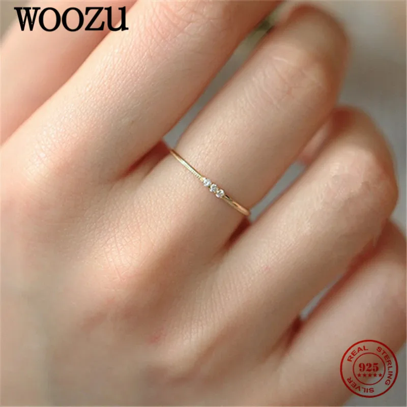 

WOOZU New 925 Sterling Silver Romantic Mini Round Shiny Zircon Finger Rings For Women Statement French Simple Party Jewelry Gift