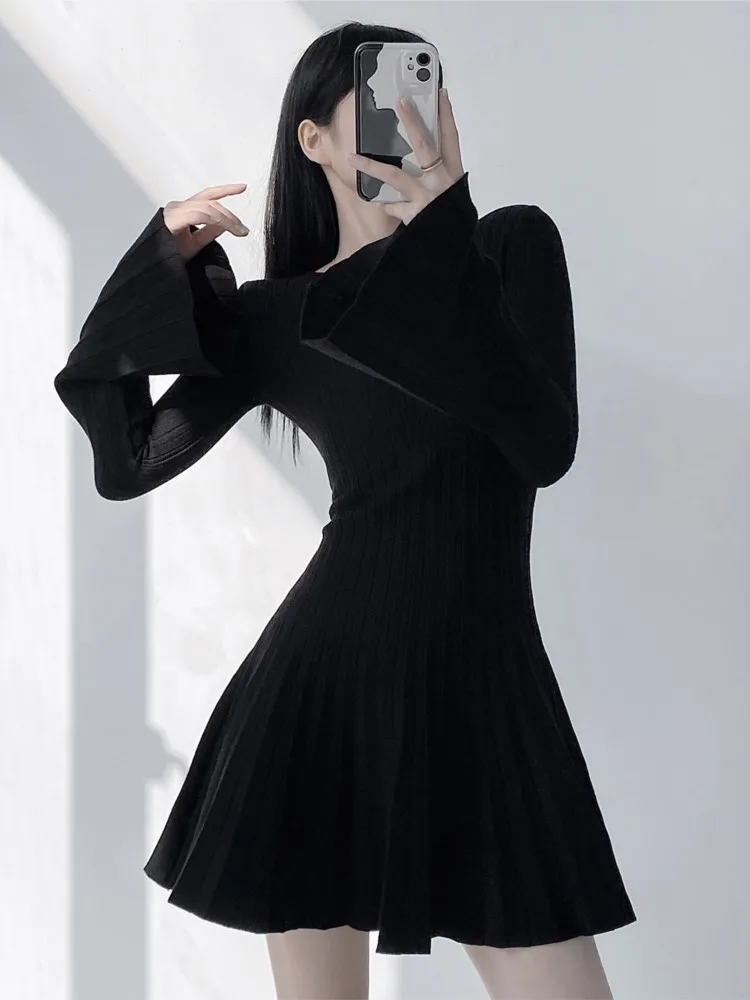 Женское трикотажное платье-мини однотонное плиссированное платье-трапеция с